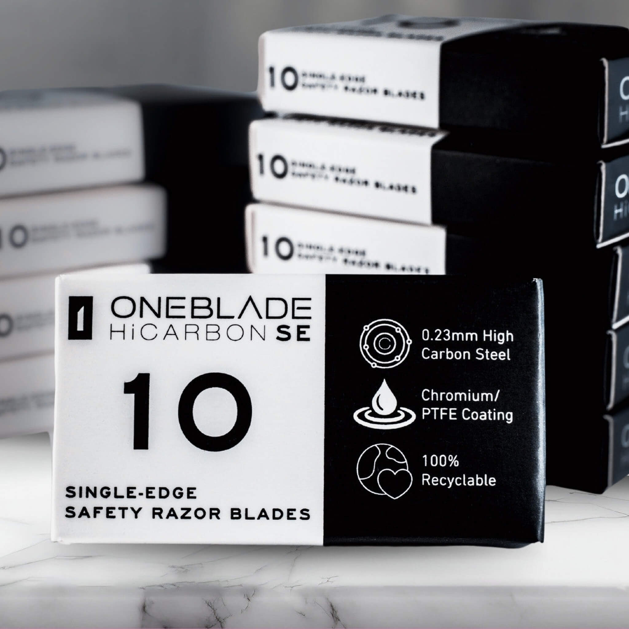 HiCarbon SE Single Edge Rasierklingen, 10 Stück.
