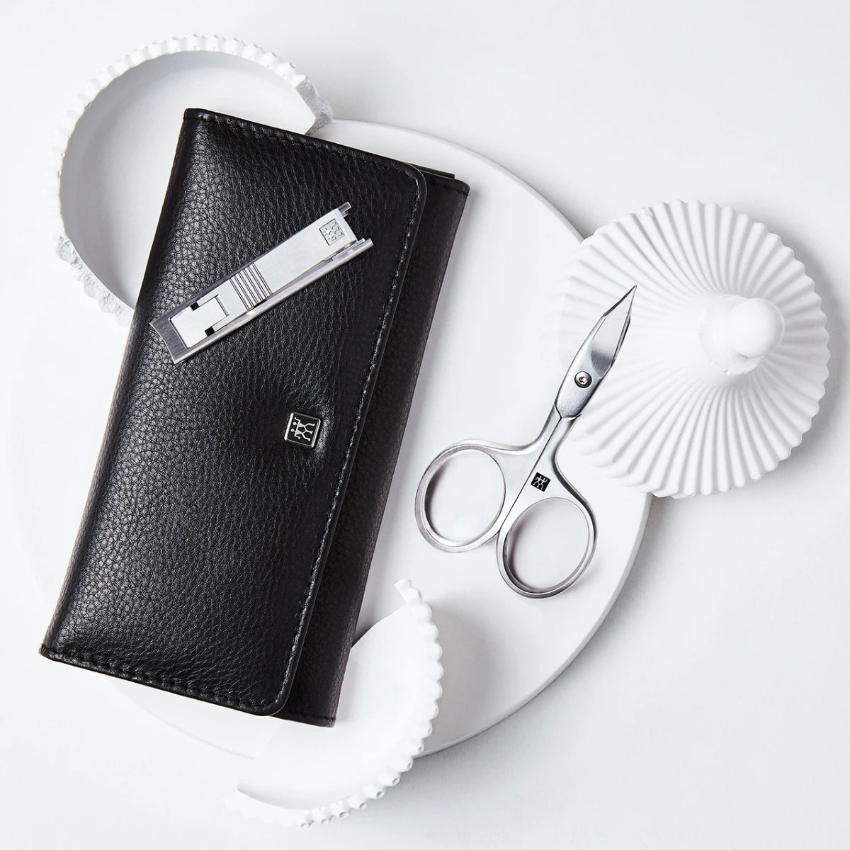 Maniküreset, 5 Teile, Etui mit Klickverschluss, Schwarzes Leder