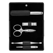 Maniküreset, 5 Teile, Etui mit Klickverschluss, Schwarzes Leder