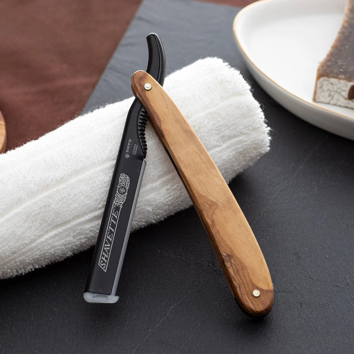 Shavette, Aluminium schwarz und Holz oliv