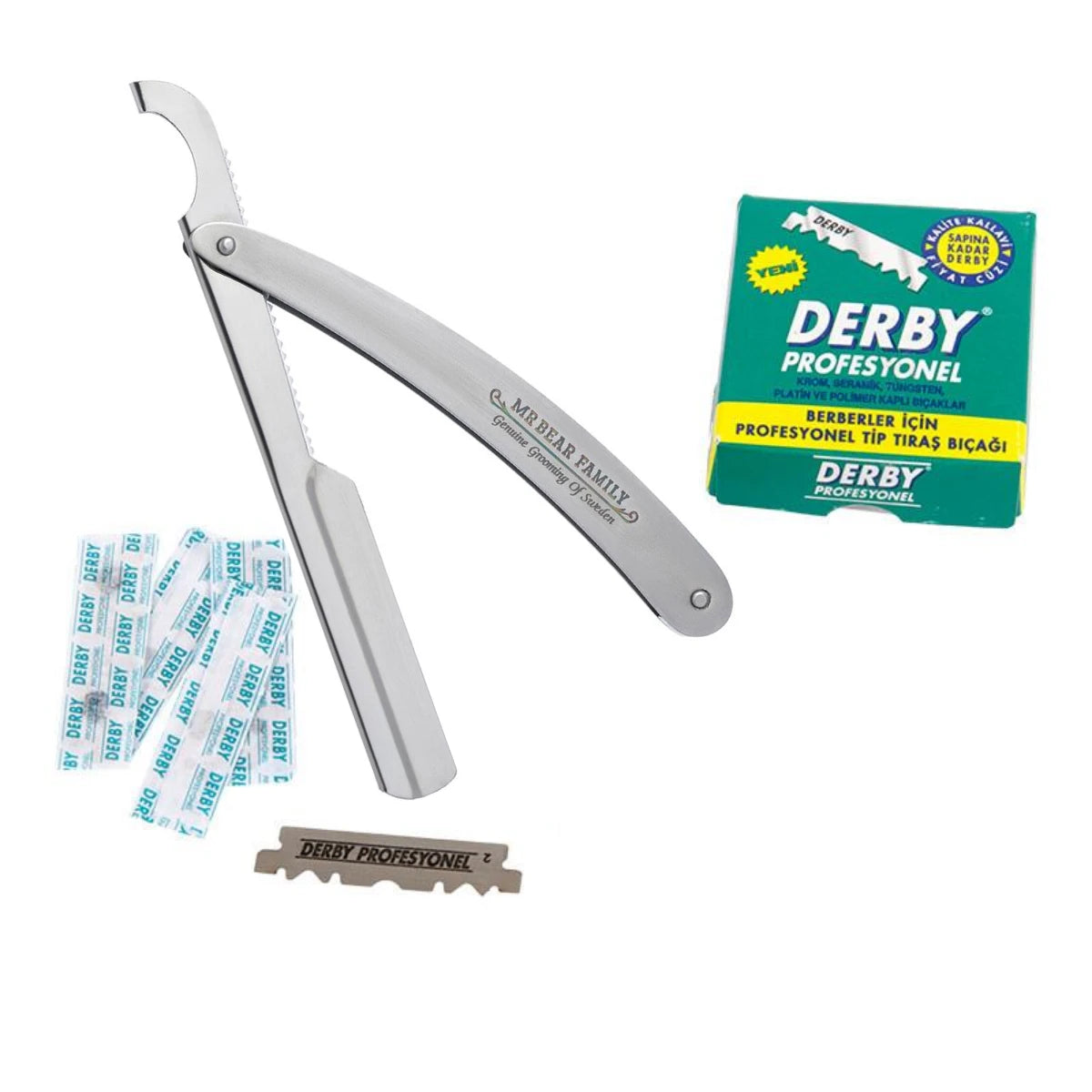 Sets mit Rasiermesser + 100 Derby-Klingen
