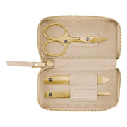 Maniküreset, 3-teilig, Gold, Off-White Leder