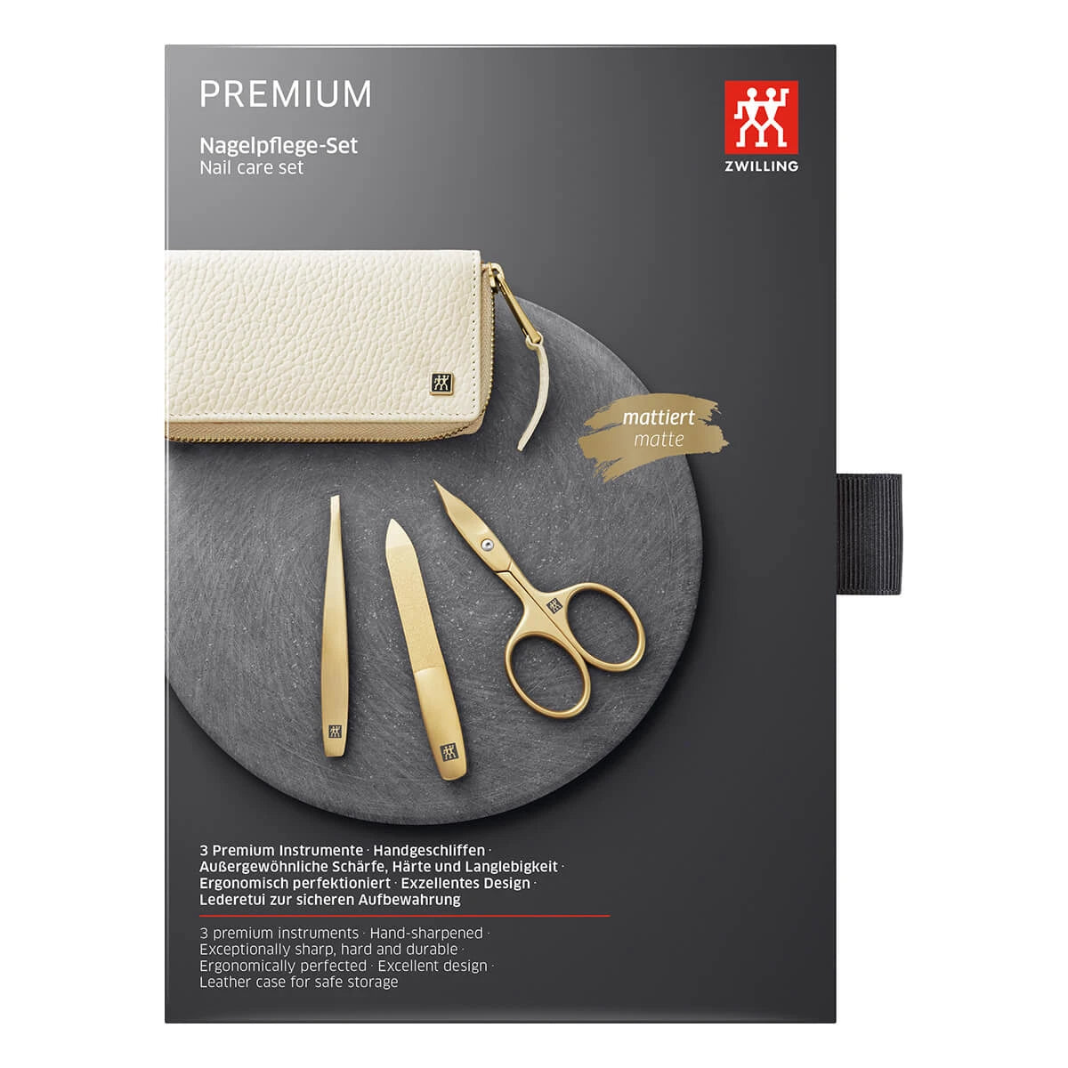 Maniküreset, 3-teilig, Gold, Off-White Leder
