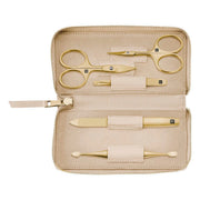 Maniküreset, 5 Teile, Gold, Off-White Leder
