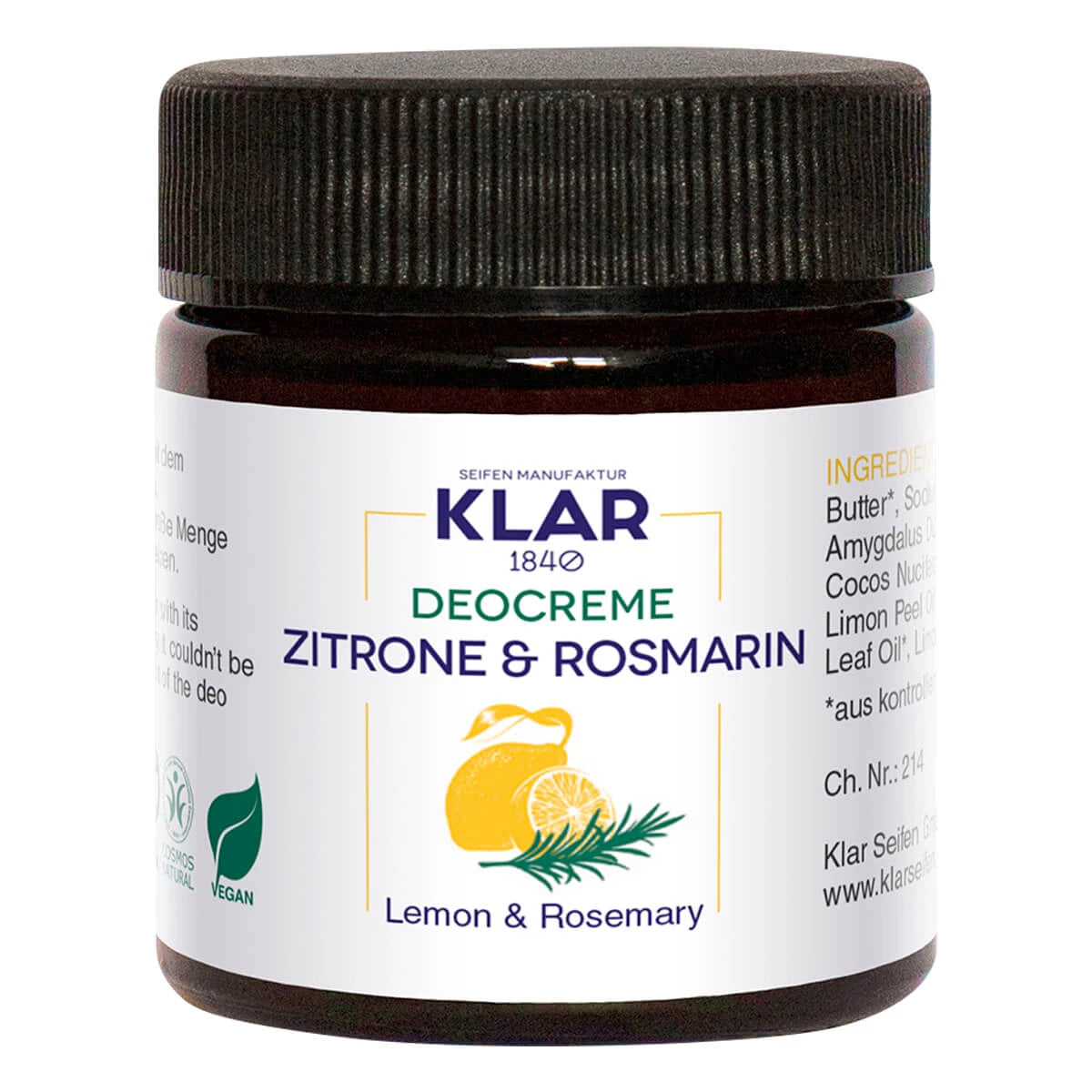 Deodorant Creme, Zitrone & Rosmarin, 30 ml.