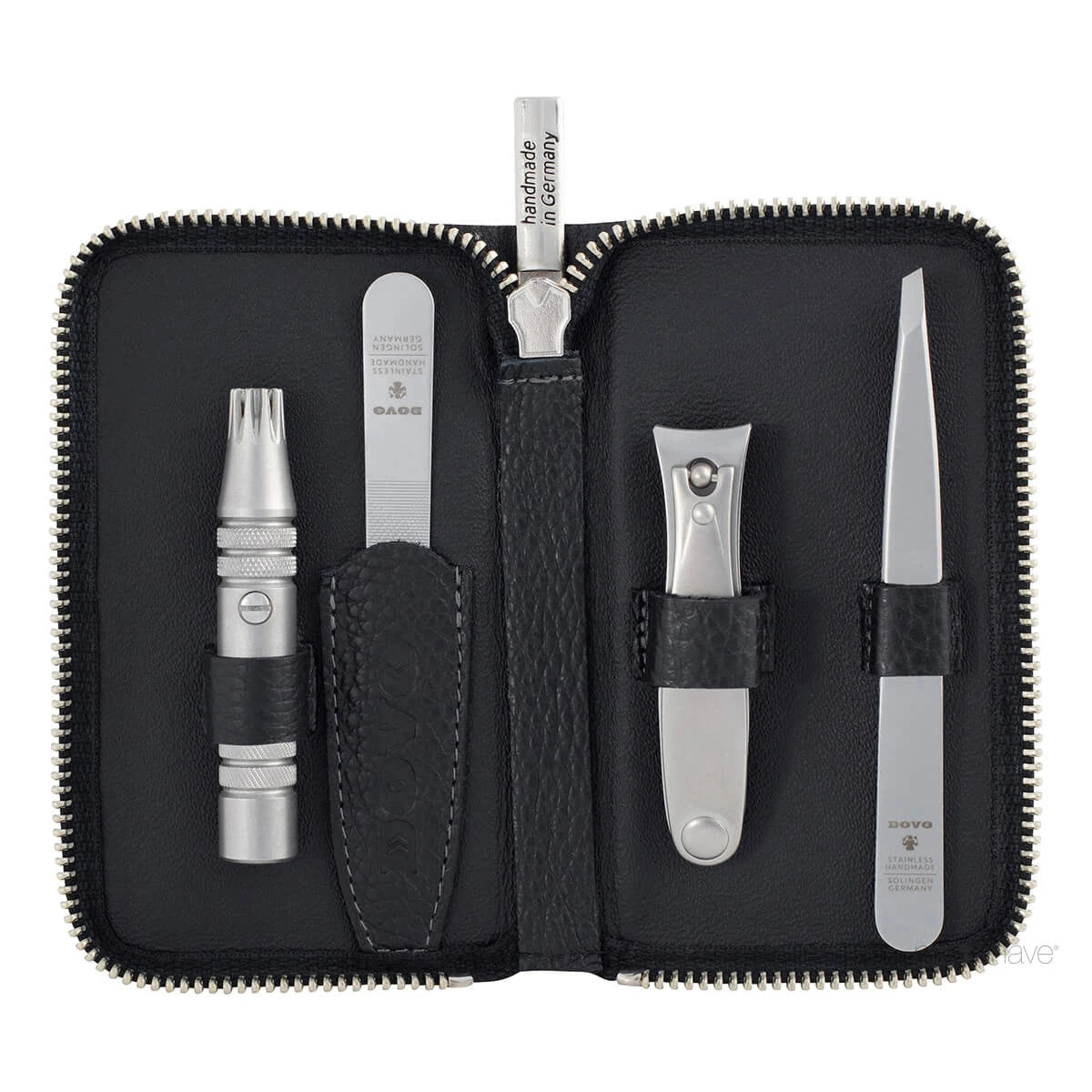 Grooming Set mit 4 Teilen, Schwarzes Leder
