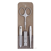 Maniküreset, 4-teilig, Click-lock-Etui, Grau-braunes Leder