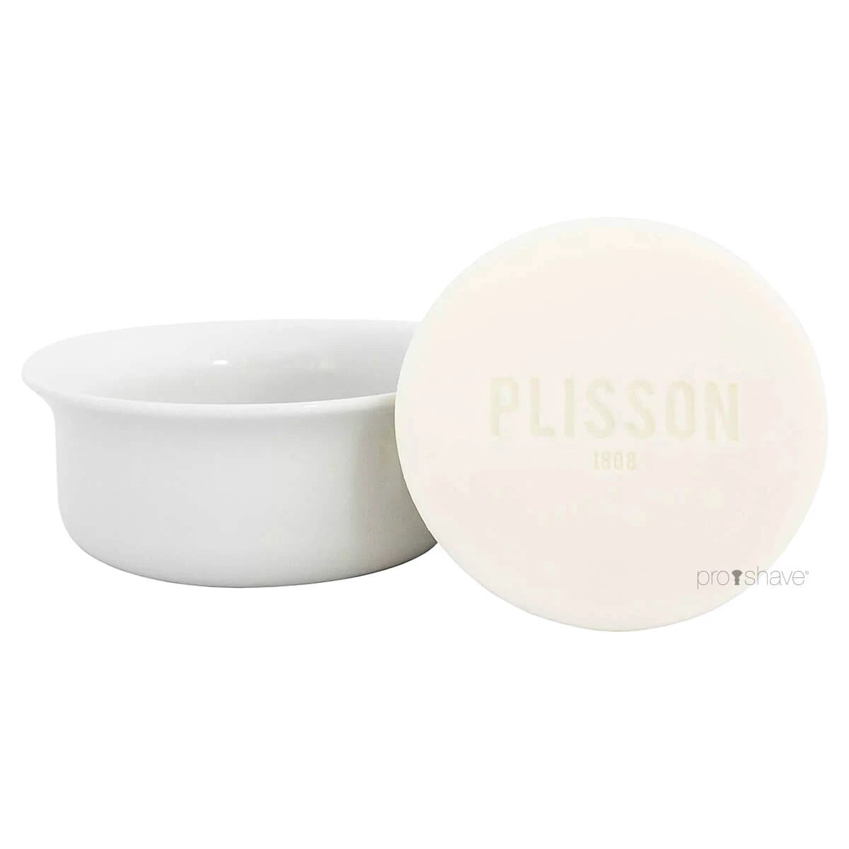 Limoges Porzellanschale mit Rasierseife und Deckel aus heller Buche