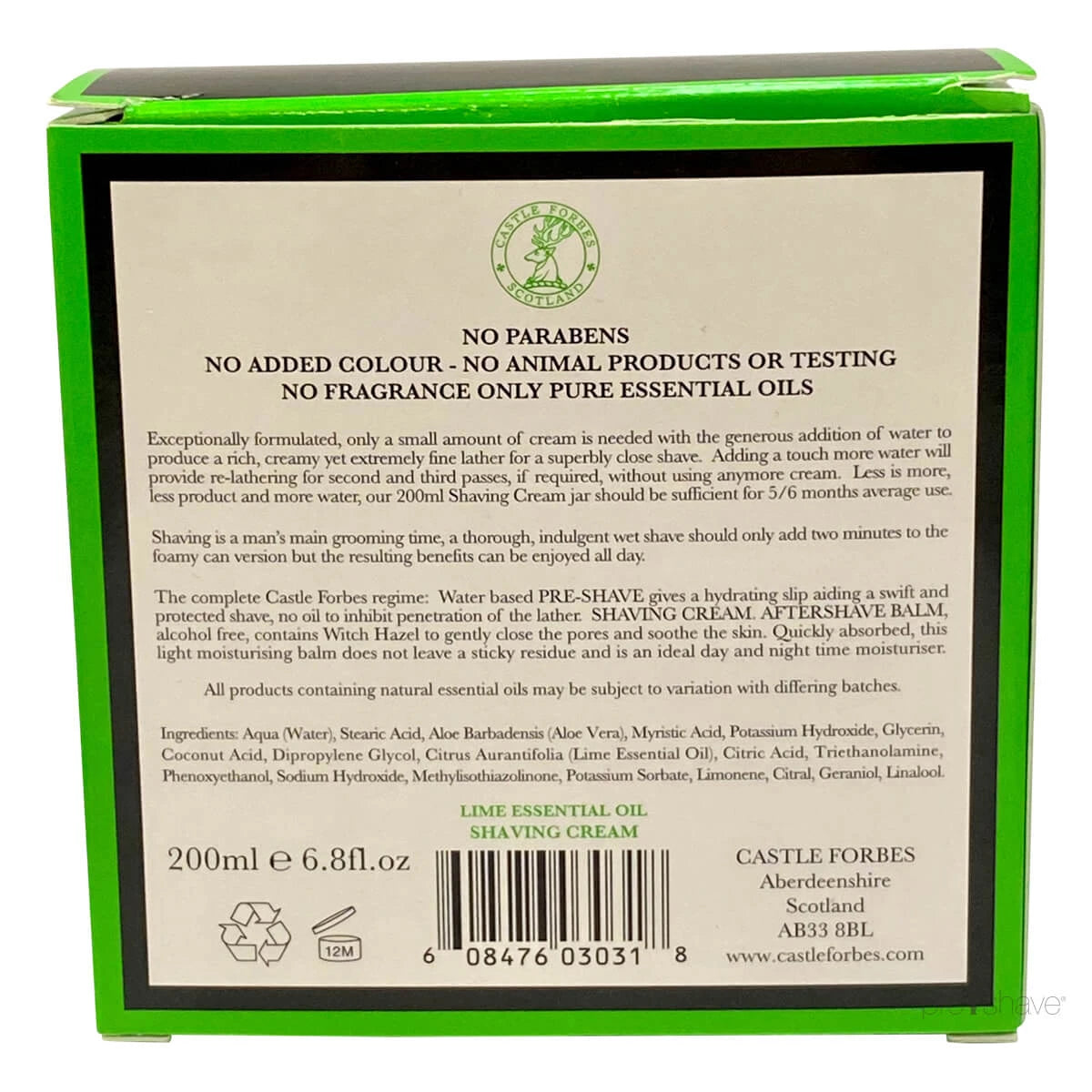 Rasiercreme, Lime Essential Oils, 200 ml.