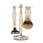 Rasierset mit Mach3 Rasierer, Dachs Pinsel und Halter, Edwardian, Faux Ivory