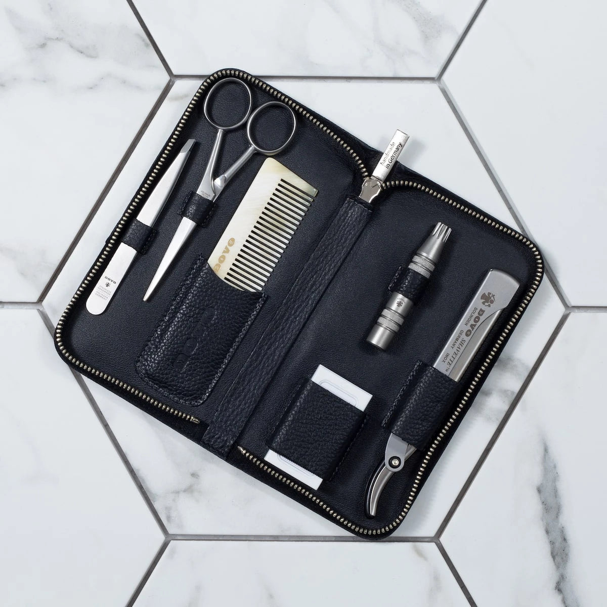 Bart- & Pflegeset mit 6 Teilen, Schwarzes Leder