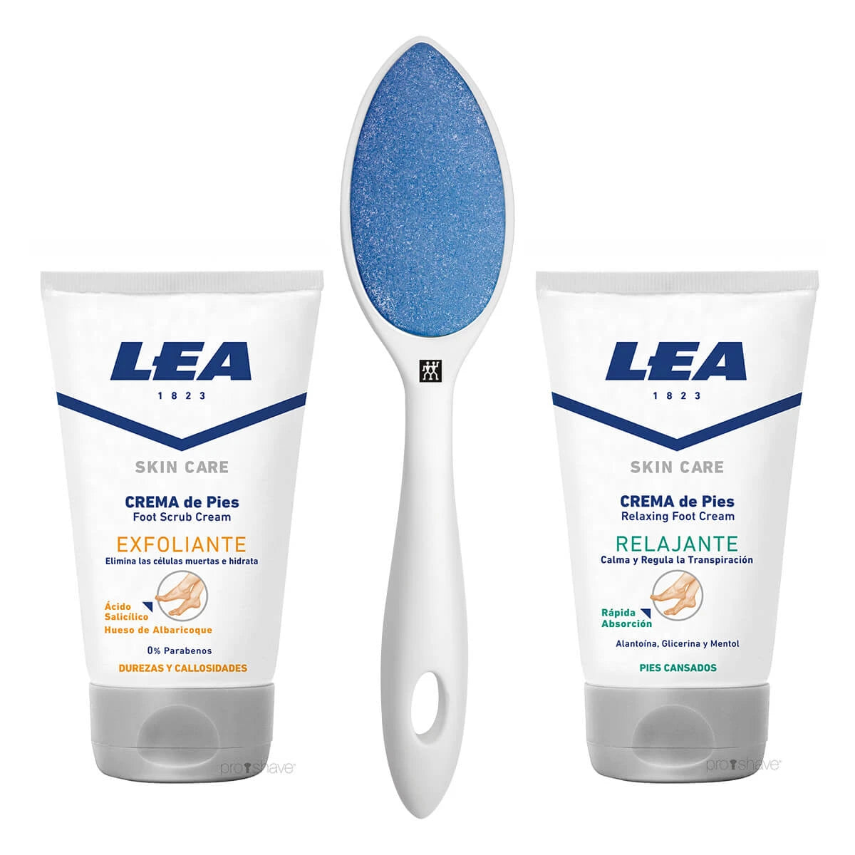 Fodplejesæt med Keramisk Fodfil (Hvid), Eksfolierende Fodscrub og Fodcreme