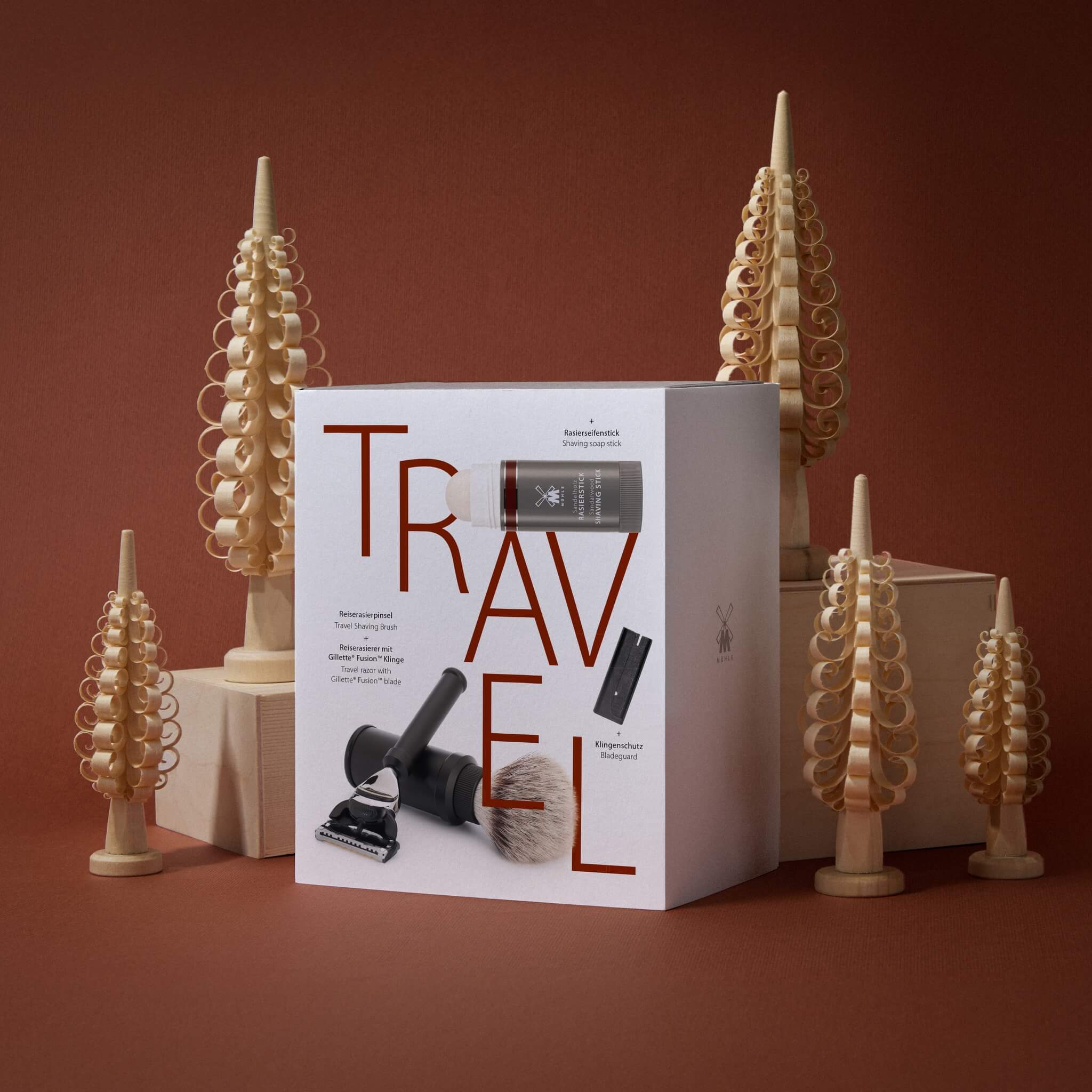 Geschenksets mit Reisebürste, Reiseschaber und Rasierstift, Reise