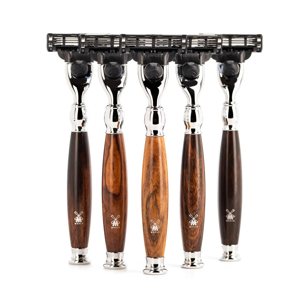 Rasierset mit Mach3 Rasierer, Rasierpinsel, Halter und Schale, Sophist, Ironwood