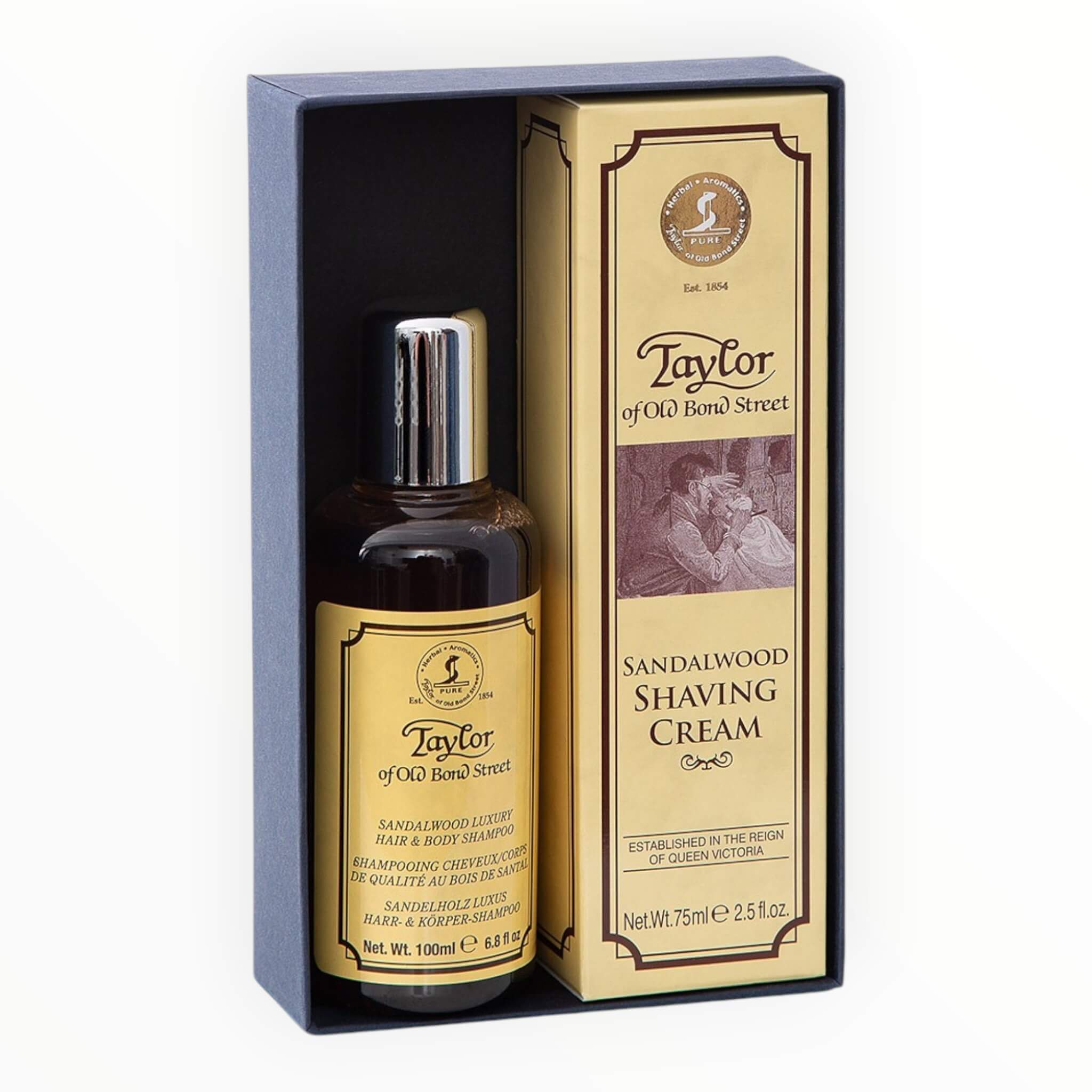 Geschenkset mit Rasiercreme und Haar- und Körpershampoo, Sandelholz