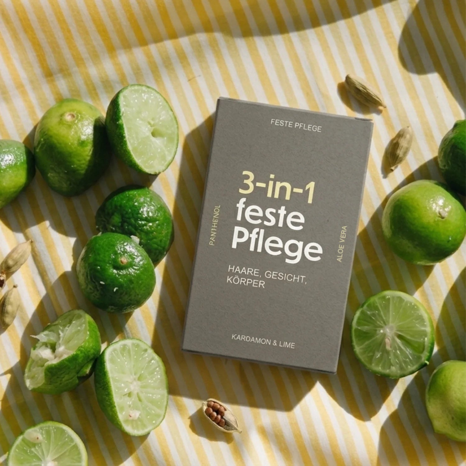 3-in-1-Seife für Haare, Gesicht und Körper, Kardamom & Limette, 100 g.