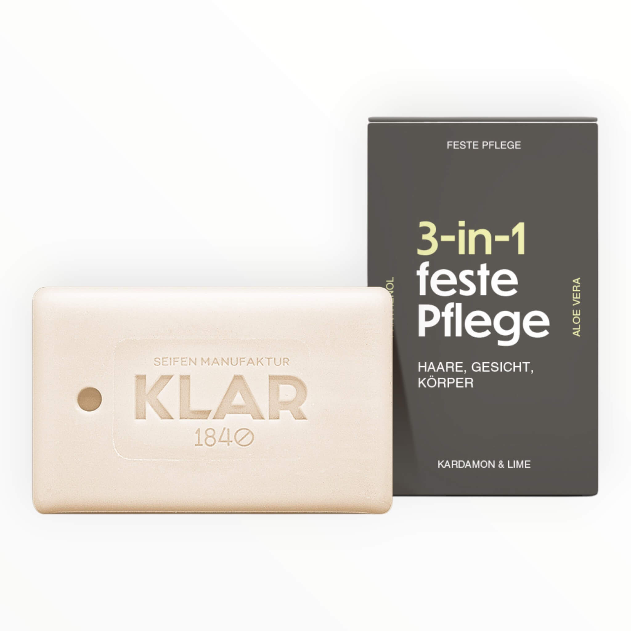 3-in-1-Seife für Haare, Gesicht und Körper, Kardamom & Limette, 100 g.