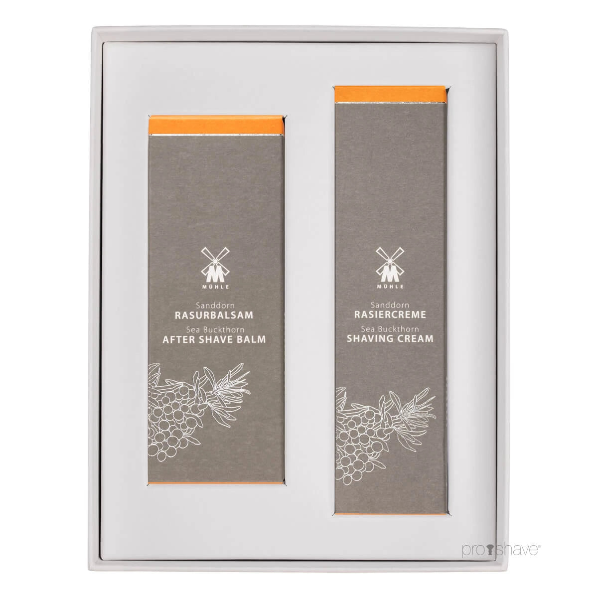 Geschenksets mit Rasiercreme und Aftershave-Balsam, Sanddorn
