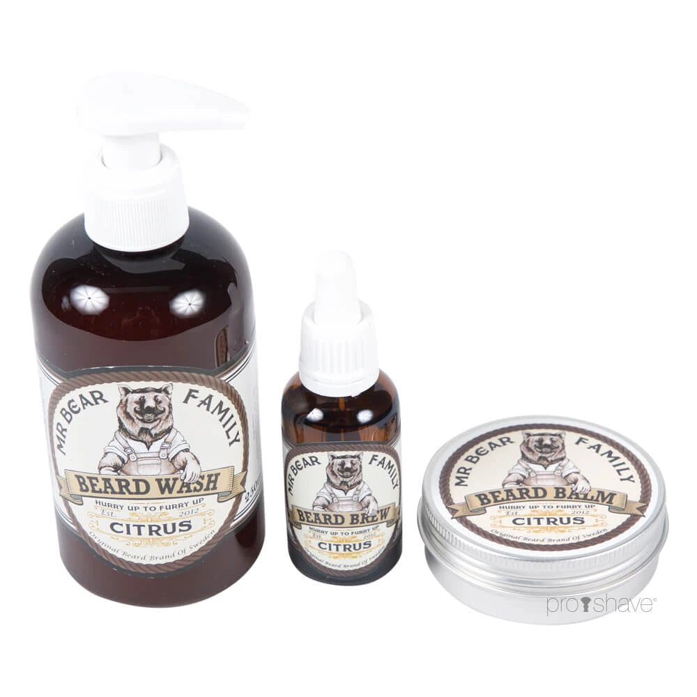 Citrus Set, Bartshampoo, Bartöl und Bartbalsam