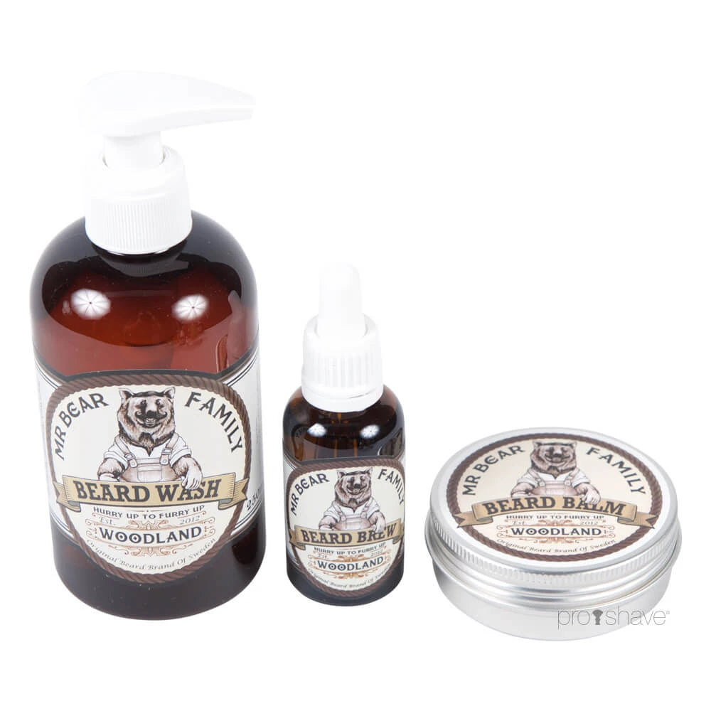 Woodland Set, Bartshampoo, Bartöl und Bartbalsam