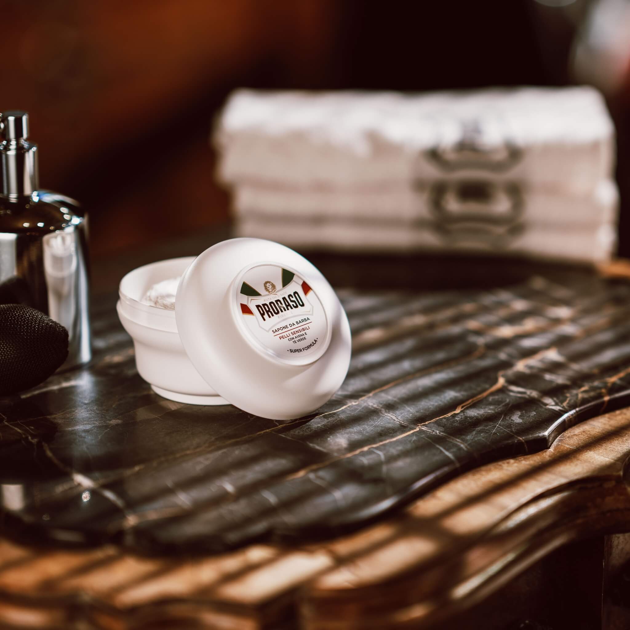 Rasierseife in Schale - Sensitive, Grüner Tee & Hafer, 150 ml.