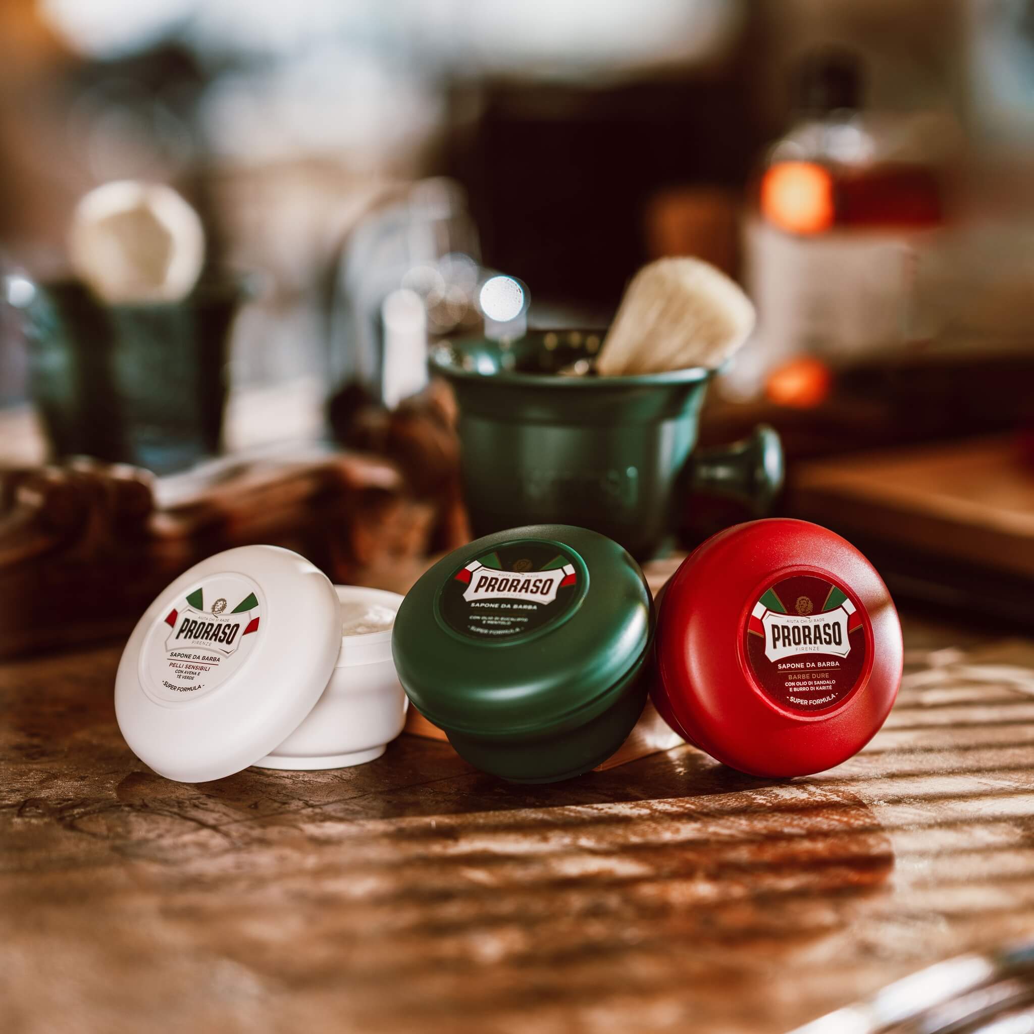 Rasierseife in Schale - Sensitive, Grüner Tee & Hafer, 150 ml.