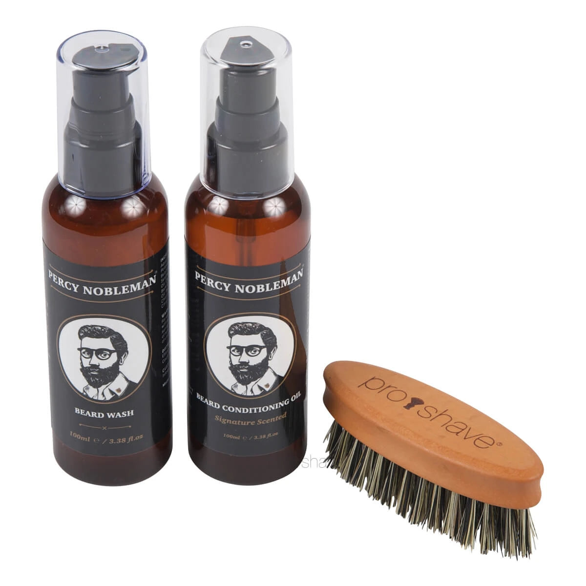 Bartset mit Bartbürste (Faser) und Bartshampoo & Bartöl (duftend)