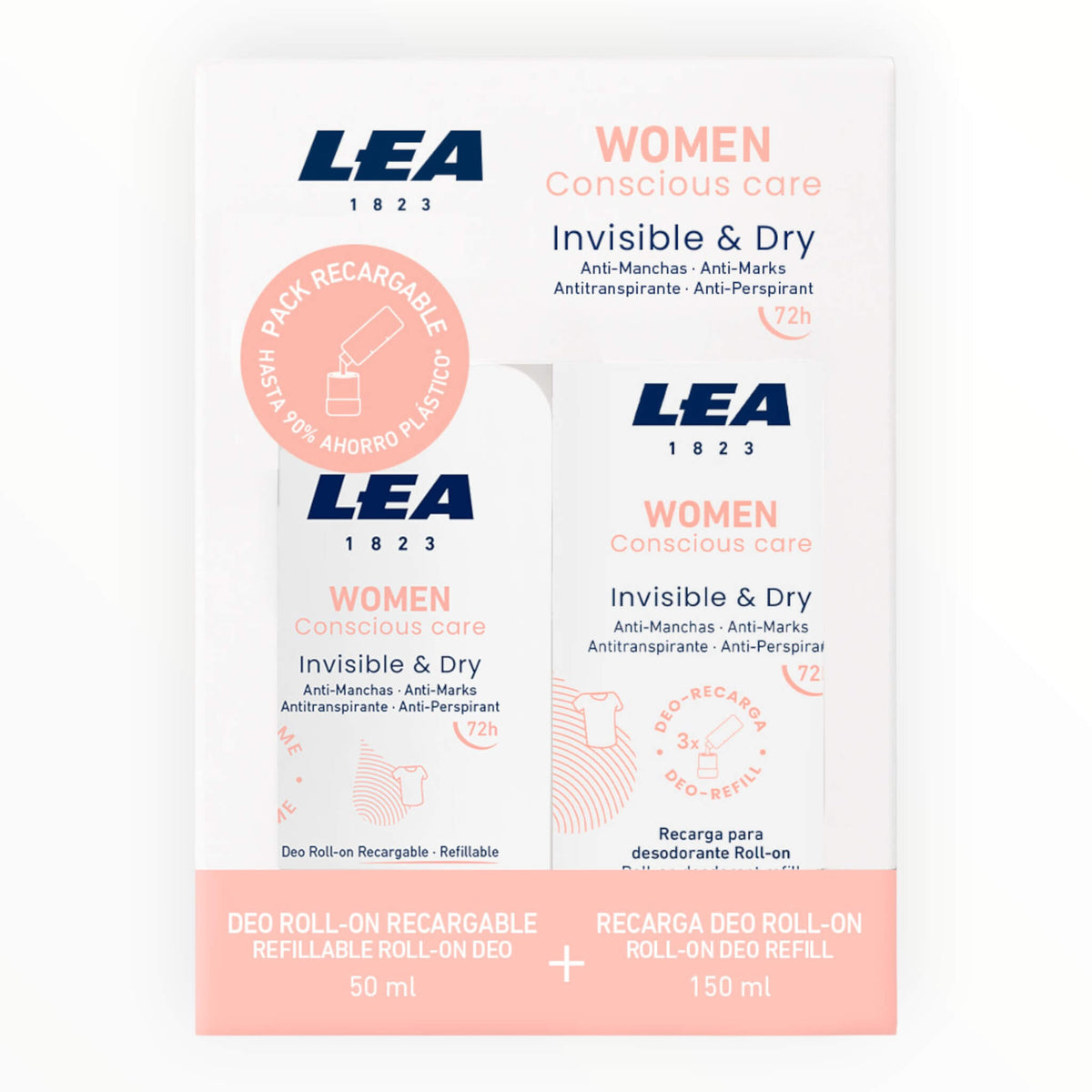 Geschenkset mit nachfüllbarem Roll-on-Deodorant + Nachfüllpackung, „Invisible & Dry“, für Frauen