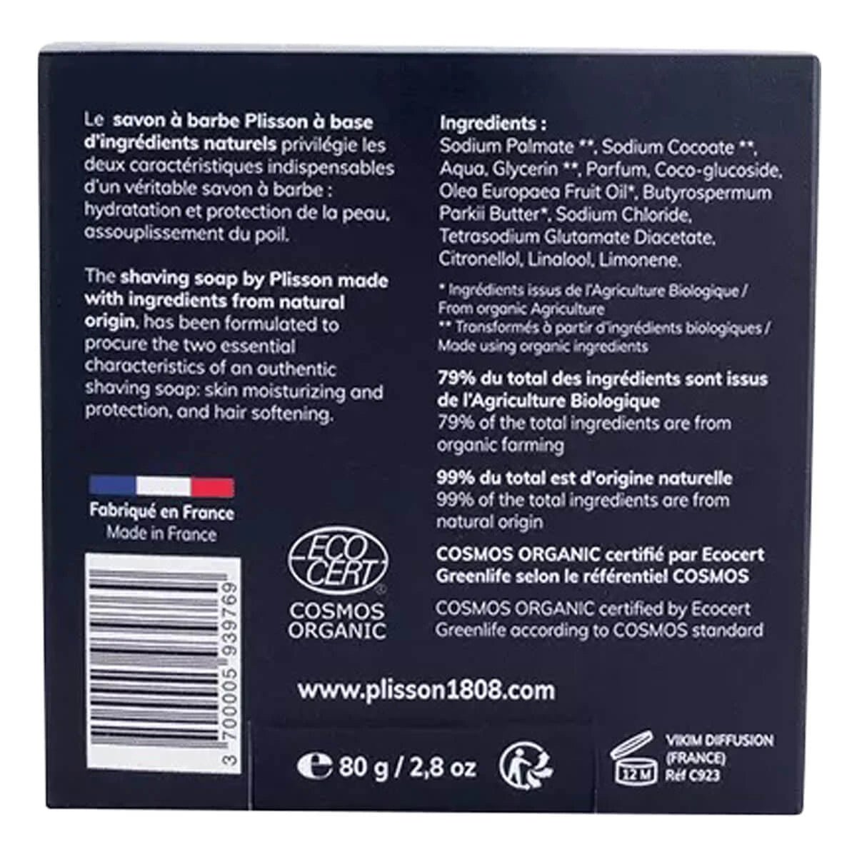 Bio-Sheabutter-Rasierseife, Ecocert, 80 g.