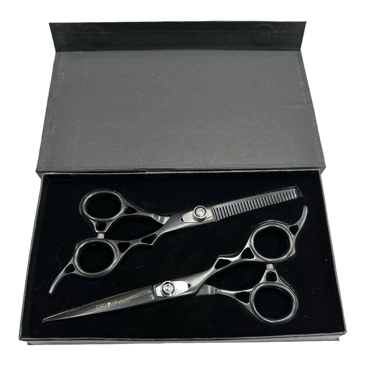 Friseurschere, Sets von Friseurscheren und Ausdünnungsscheren, Schwarz