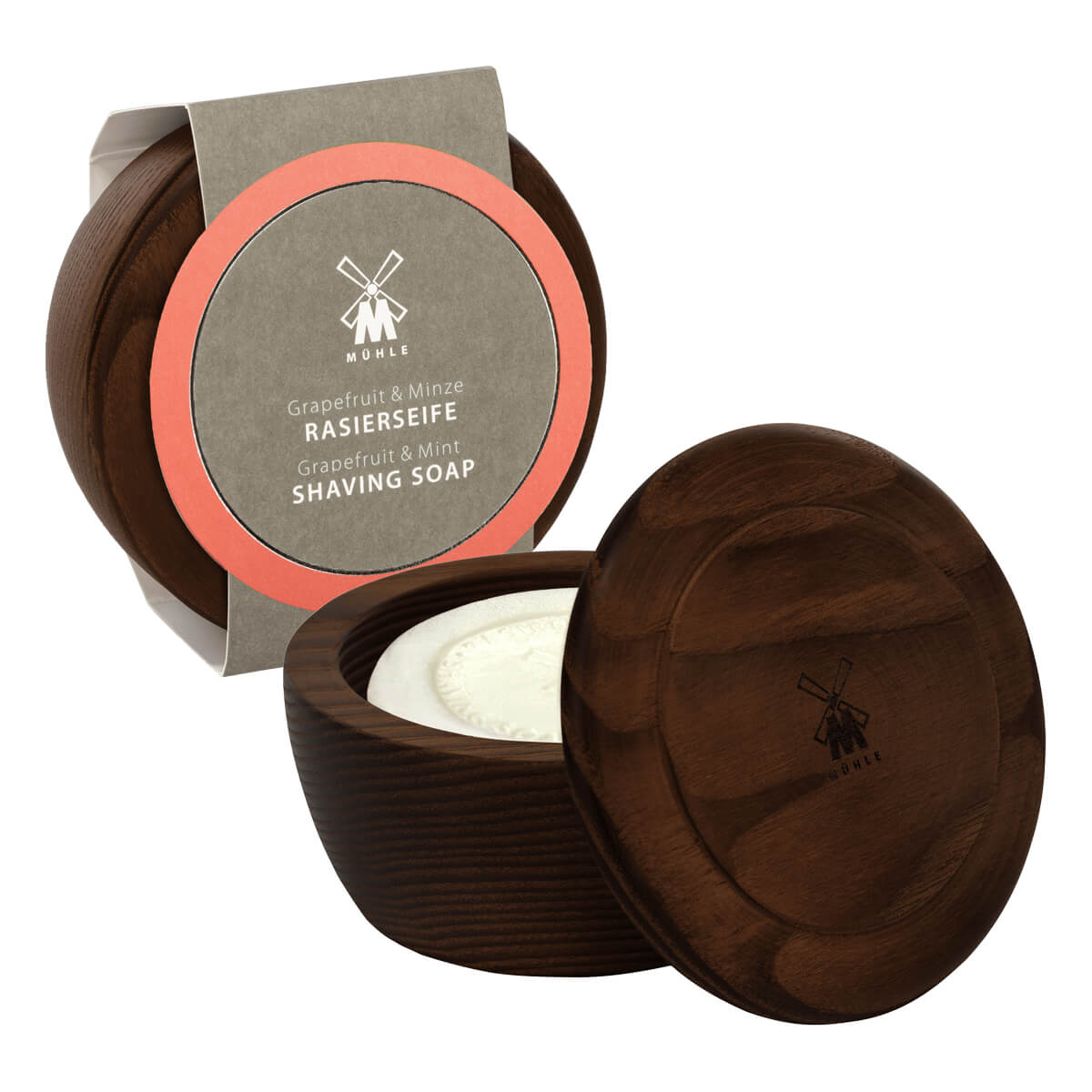 Rasierseife in Holzschale, Grapefruit & Minze, 65 gr.