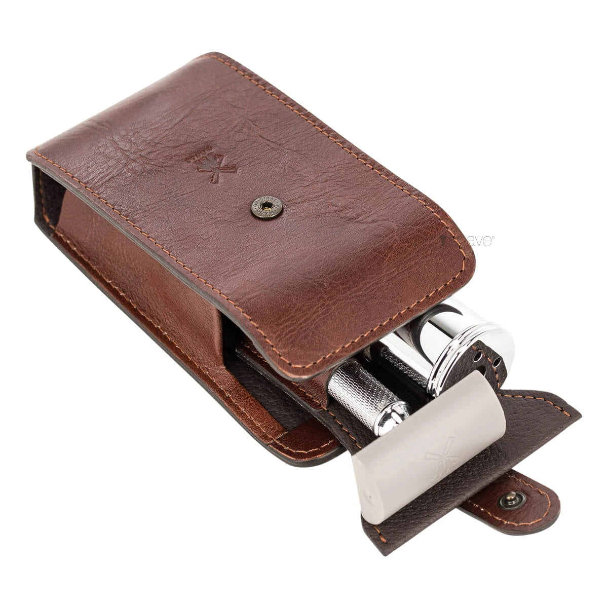 Reiseetui für Rasierer und Bürste, Leder braun