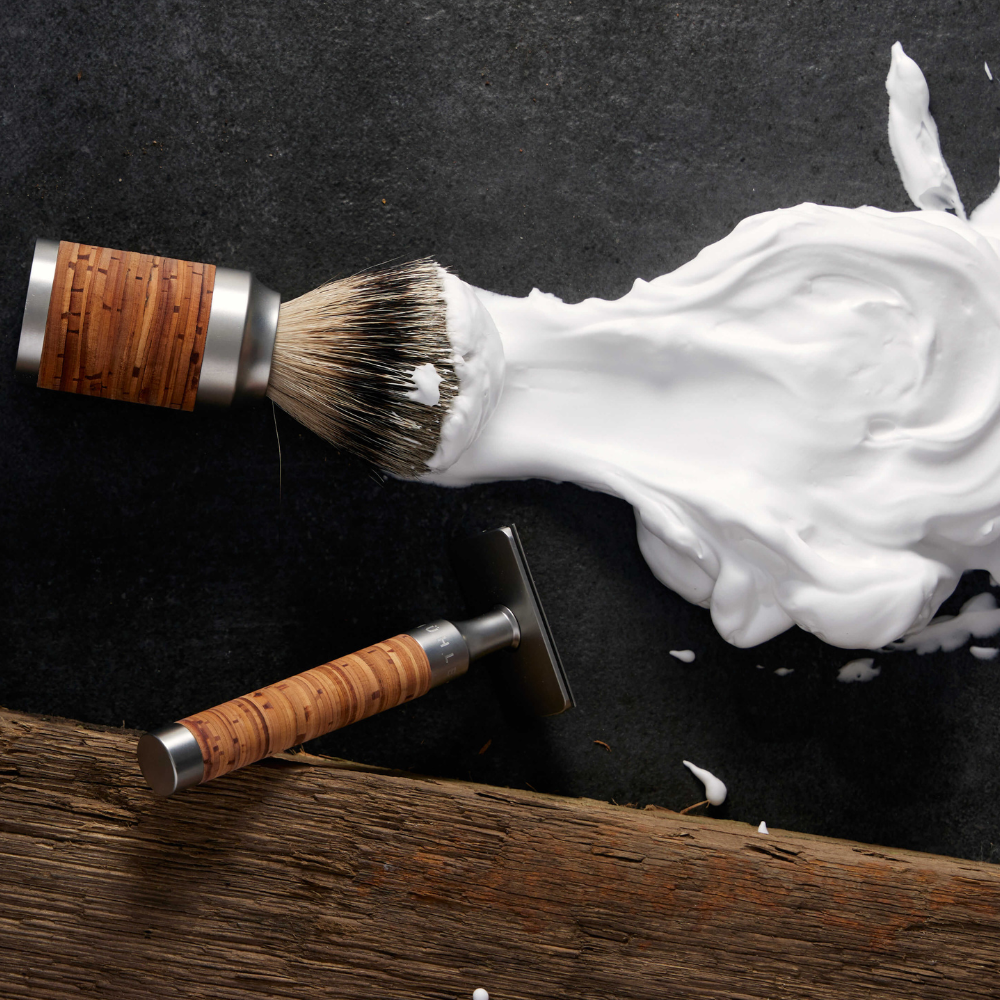 Rasierpinsel mit Silberspitze, 21 mm, Rocca, Edelstahl & Birkenrinde
