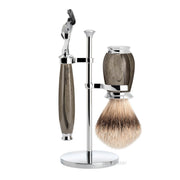 Rasierset mit Fusion-Rasierer, Rasierpinsel und Halter, Purist, Buche gemasert