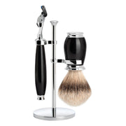Rasierset mit Rasierer, Rasierpinsel und Halter, Purist, Black Resin