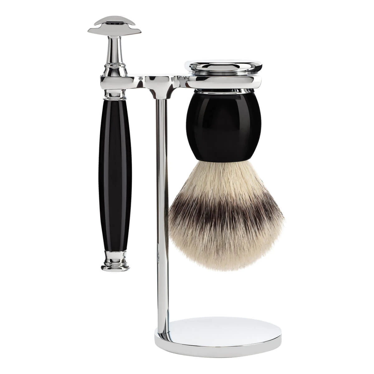 Rasierset mit Rasierhobel, Silvertip Fibre® Rasierpinsel und Halter, Sophist, Schwarzes Kunstharz