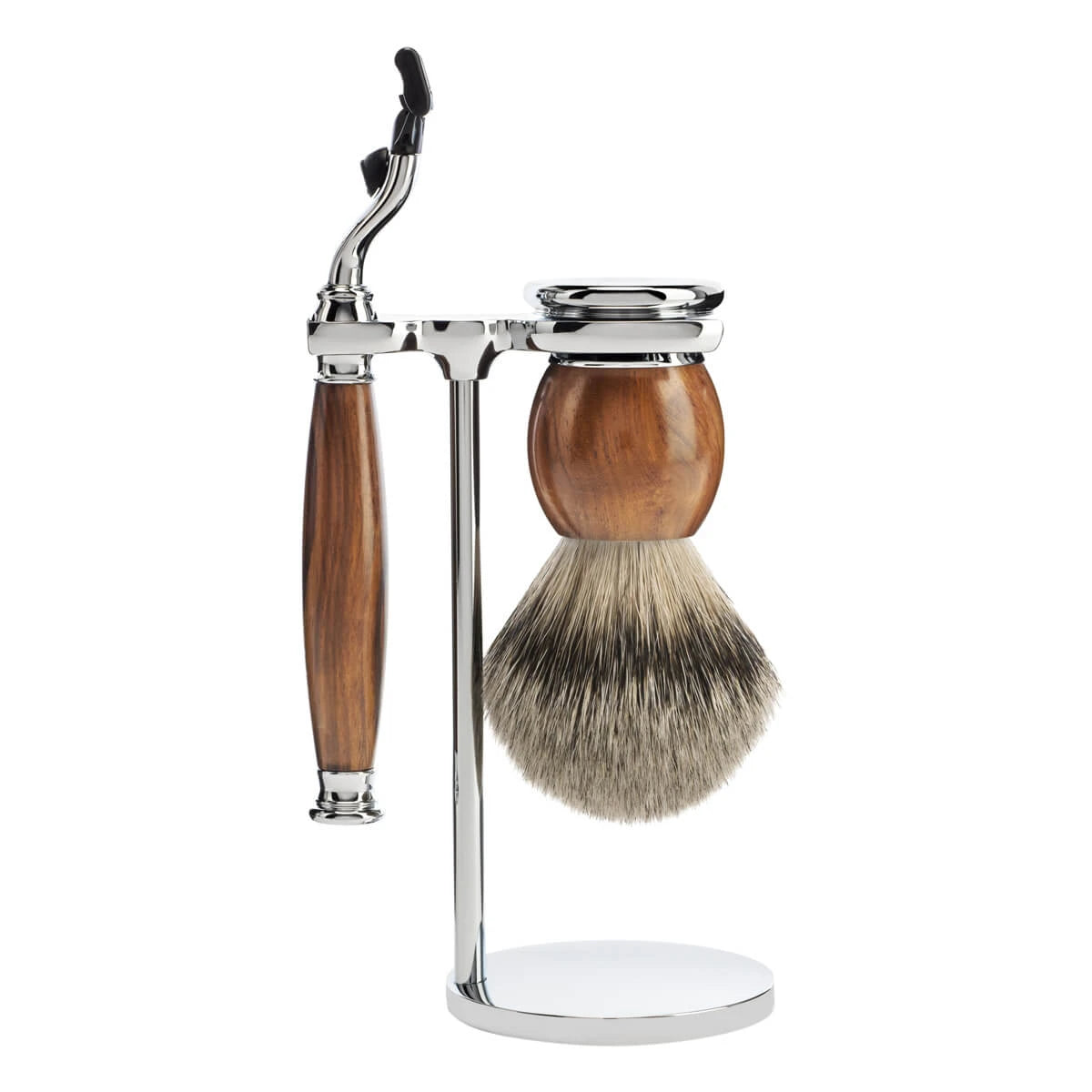 Rasierset mit Mach3 Rasierer, Rasierpinsel und Halter, Sophist, Ironwood