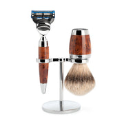 Rasierset mit Rasierer, Rasierpinsel und Halter, Stylo, Thuja Holz