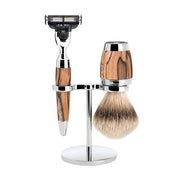 Rasierset mit Mach3 Rasierer, Rasierpinsel und Halter, Stylo, Buche gefalzt