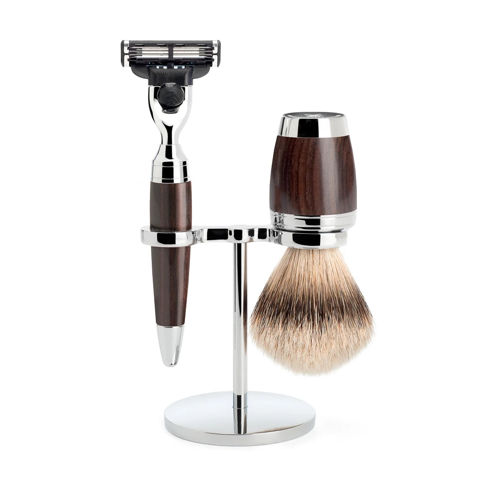 Rasierset mit Mach3 Rasierer, Rasierpinsel und Halter, Stylo, African Blackwood