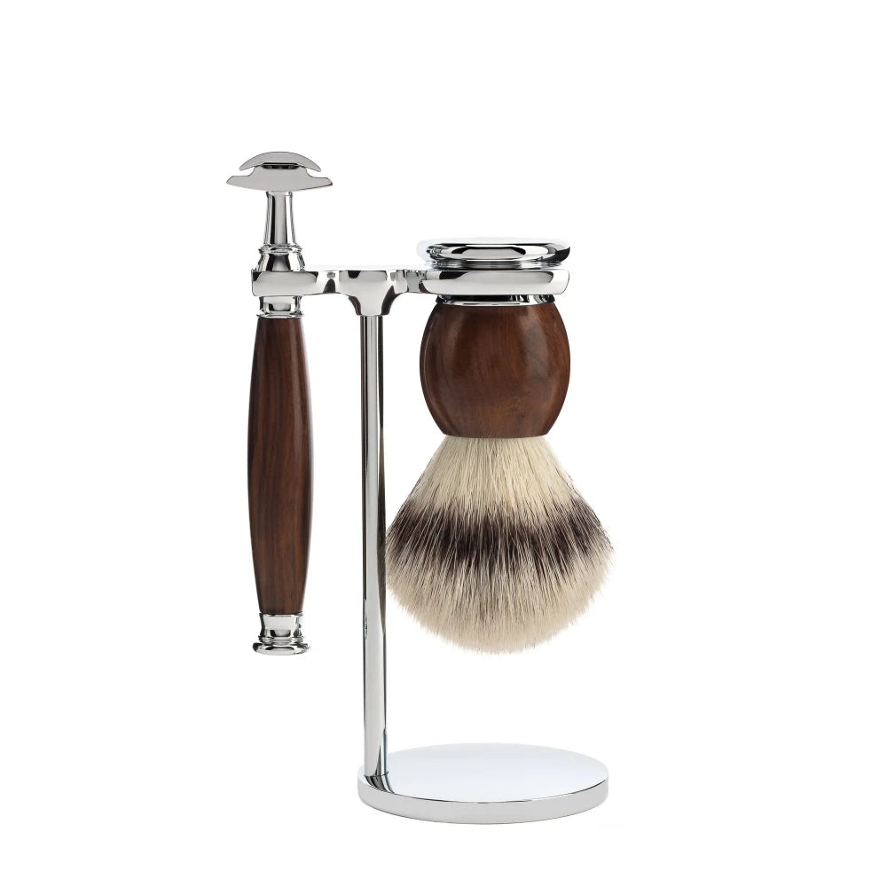 Rasierset mit Rasierhobel, Rasierpinsel und Halter, Sophist, Ironwood