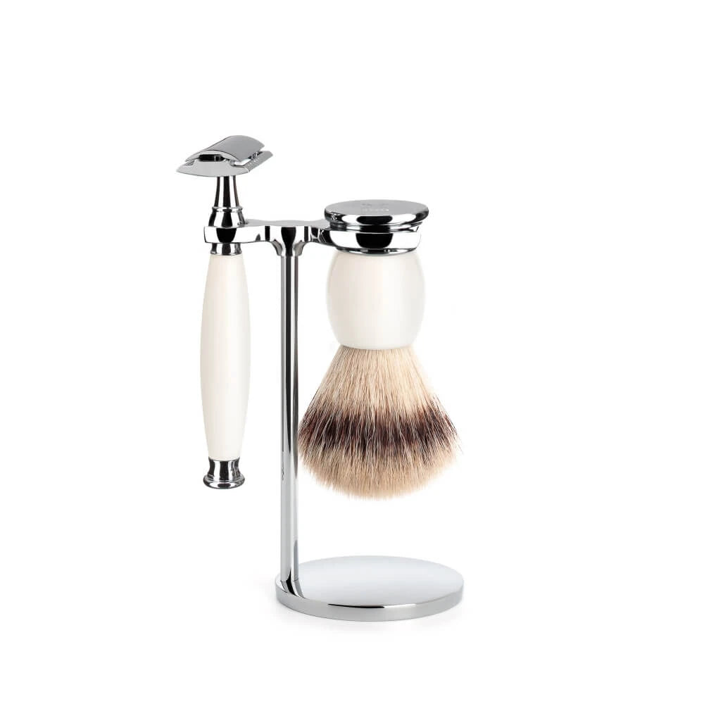 Rasierset mit Rasierhobel, Silvertip Fibre® Rasierpinsel und Halterung, Sophist, Porzellan
