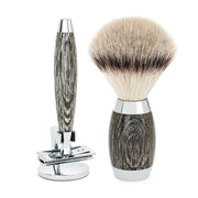 Edition No. 3, Rasierset mit Rasierhobel, Silvertip Fibre® Rasierpinsel und Rasiermesserhalter, Moos-Eiche & Sterling Silber