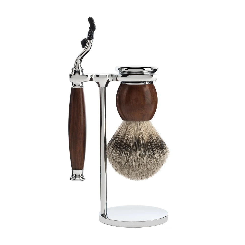 Rasierset mit Mach3 Rasierer, Rasierpinsel und Halter, Sophist, Ironwood