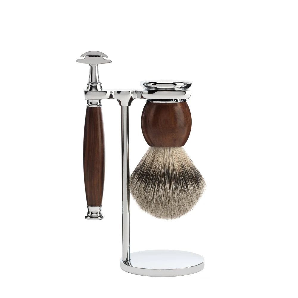 Rasierset mit Rasierhobel, Rasierpinsel und Halter, Sophist, Ironwood