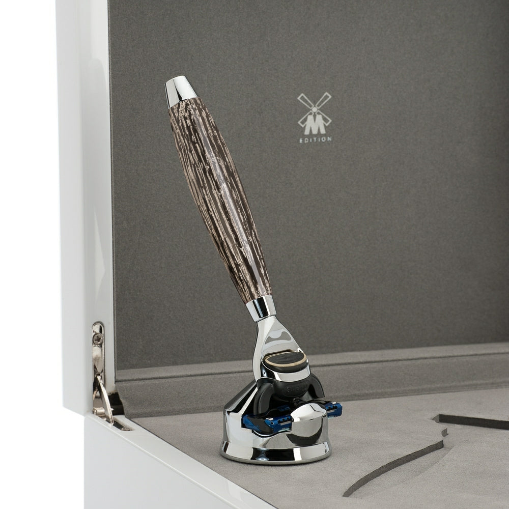 Gillette Fusion Rasierhobel, Edition No. 3, Moos-Eiche & Sterling Silber