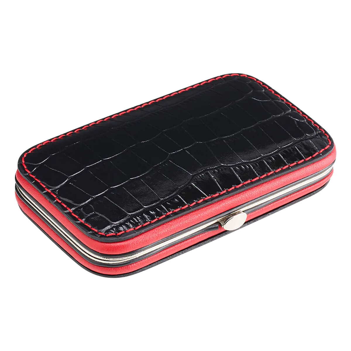 Maniküreset, 5-teilig, Kunstkroko, Schwarz & Rot